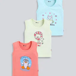 MoonKids Infants Pack Of 3 Printed Cotton Basic Vests-7