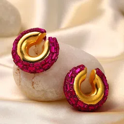 DressBerry Gold-Plated Artificial Stones Studded Contemporary Hoop Earrings-41