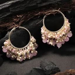 Anouk Gold-Plated Artificial Beaded Circular Shaped Hoop Earrings-8