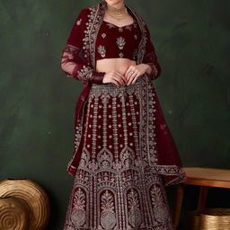 HERE&NOW Embroidered Semi-Stitched Lehenga & Unstitched Blouse With Dupatta-image-29