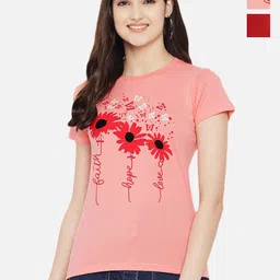 Dreambe Women Pack Of 2 Graphic Printed Round Neck Cotton T-shirts-picture-3