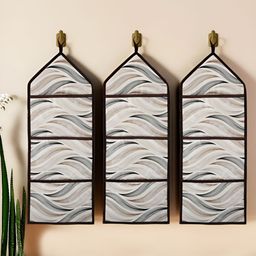 Aura Cream-Coloured 3 Pieces Wave-Design 3 Multi-Purpose Pocket Wall Hanging Organizers-16