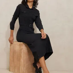 SHOWOFFFF Women Solid Denim Shirt Midi Dress-image-22