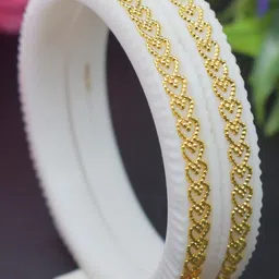 Sattik Set Of 2 White Plastic Gold-plated Shakha Pola Bangles-picture-44