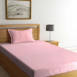 Aura Pink Striped 350 TC Single Bedsheet with 1 Pillow Covers-image-89