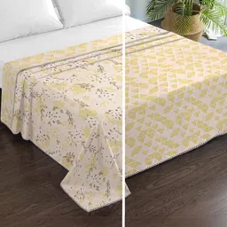 KLOTTHE Yellow Floral AC Room 150 GSM Double Bed Dohar-18