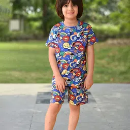purple sky Boys Printed Short Sleeves T-shirt With Shorts-picture-33