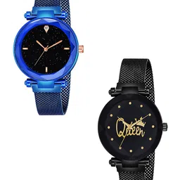 Gopal Shopcart Unisex Pack of 2 Stainless Steel Bracelet Style Straps Analogue Watch-image-97