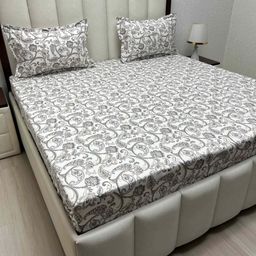 Pure Decor Grey & Grey Melange Ethnic Motifs Queen Bedsheet with 2 Pillow Covers-17
