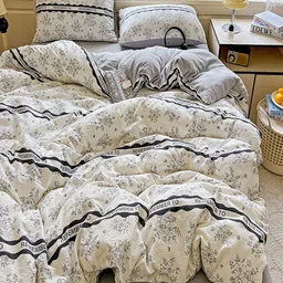 JC HOME Grey & White Floral Double Extra Large Regular Bedding Set-picture-37