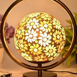 SOMIL Yellow Floral Printed Glass Circular Shaped Table Lamp-image-23