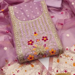 Panzora Floral Woven Design Sequnnied Jacquard Unstitched Dress Material-picture-13