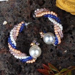 StyleCast Gold-Plated Artificial Beaded Crescent Shaped Half Hoop Earrings-image-56