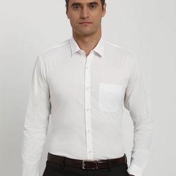 Peter England Men Textured Spread Collar Pure Cotton Formal Shirt-picture-9