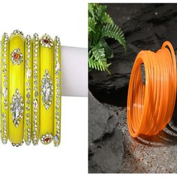 SOMIL Set Of 18 Multicolored Alloy Artificial Stones and Beads Bangles-image-86