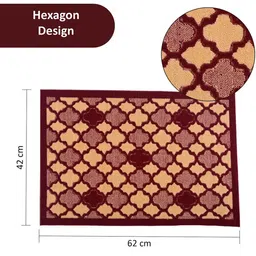 Kuber Industries 4-Pcs Maroon & Beige Hexagon Rectangular Anti-Skid Doormats image 2