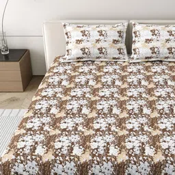 MAFATLAL Brown Floral Printed Pure Cotton 186 TC King Bedsheet Set 2.74 m x 2.74 m-image-33