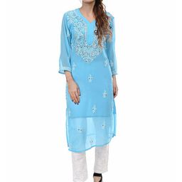 BEAUTY CHIKAN HANDICRAFTS Floral Embroidered V-Neck Mirror Work Georgette Kurta-image-72