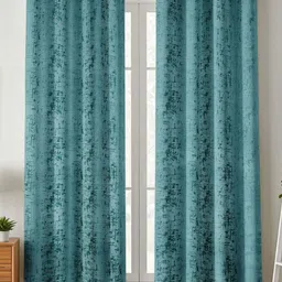 Aura Blue Abstract Printed Velvet Room Darkening Long Door Curtain-picture-6