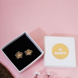 Bishty Fashion Stainless Steel Gold-Plated Artificial Stones Studded Flower Shaped Studs-27
