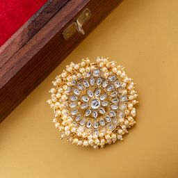 PANASH Gold-Plated Kundan Studded And Beaded Finger Ring-image-8