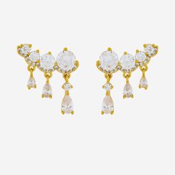Kushal's Fashion Jewellery Gold-Plated Contemporary Zircon Studded Drop Earrings-picture-17