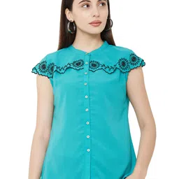 G0-4 IT Women Floral Embroidered Mandarin Collar Georgette Shirt Style Top-picture-40