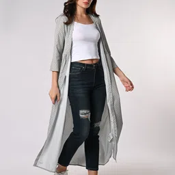 Iti Geometric Printed Gathered Longline Open Front Shrug image 3