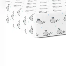 The White Cradle White & Grey Cartoon Characters 120 TC Cotton Fitted Crib Bedsheet-image-70