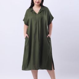 Qurvii+ Women Oversize Pocket Detailing Shirt Midi Dress-picture-21