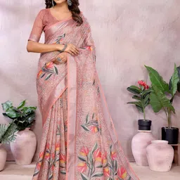 JYA Floral Peach Linen Blend Saree-picture-19