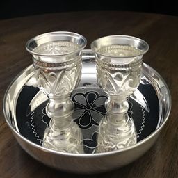 Sigaram Pooja Articles Grey Textured Plate & Kum Kum Cup For Pooja Decore-3