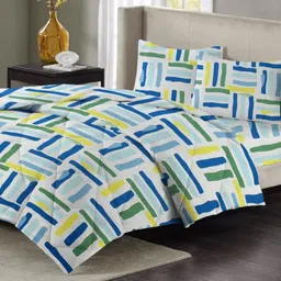 VAS COLLECTIONS White & Blue Floral Polycotton 4 Piece Double Extra Large Superfine Bedding Set-49