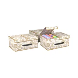 Aura White & Beige 3 Pieces Foldable Drawer Organisers-6