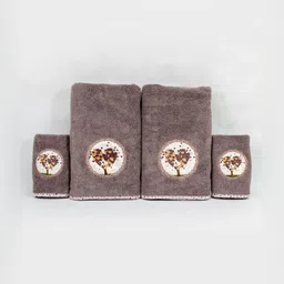 Myntra Elegant Homes Brown & White 4 Piece Printed Cotton 500 GSM Towel Set-image-20