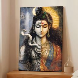 Art Street Blue & Red Shiv Parvati as Divine Ardhnarishwar Canvas Wall Art-11