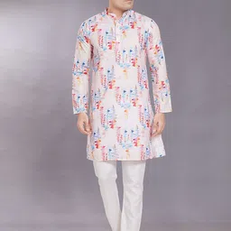 DIVISIVE Men Floral Printed Thread Work Kurta-image-5