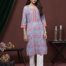 Peach Petals Women Floral Printed Daily Cotton Straight Kurta-picture-50