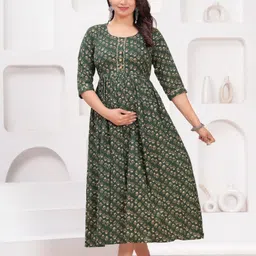 NITVAN Women Floral Printed Gotta Patti Floral Maternity Kurta-image-111