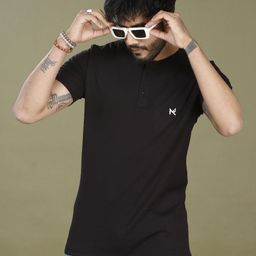 INKMAN Men Henley Neck Bio Finish Cut Outs T-shirt-image-31