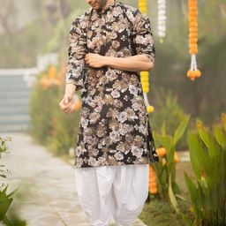 Shasak Floral Printed Mandarin Collar Cotton Straight Kurta-image-67