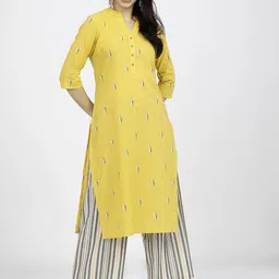 Vishudh Ethnic Motifs Printed Mandarin Collar Pure Cotton Straight Kurta With Palazzo-image-59