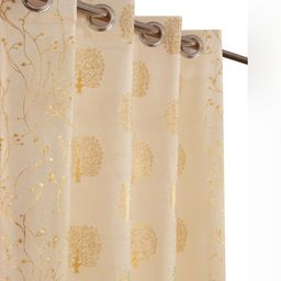 Aura Cream-Coloured & Gold-Toned 3 Pieces Ethnic Motifs Velvet Long Door Curtains-picture-30