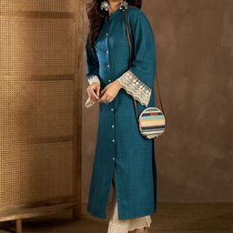 Inddus Mandarin Collar Flared Sleeves Straight Kurta-picture-49
