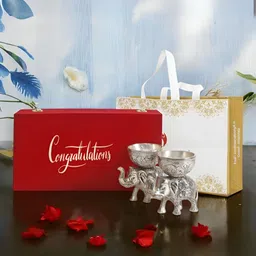 INTERNATIONAL GIFT Set Of 2 Silver Plated Elephant Bowl Gift Sets-picture-1