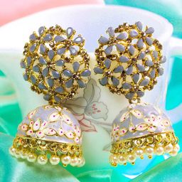 Glamgem Gold-Plated Artificial Stones Studded And Pearls Beaded Dome Shaped Jhumkas-image-92