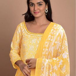 Moda Rapido Floral Printed Round Neck Anarkali Kurta With Trouser And Dupatta-picture-26