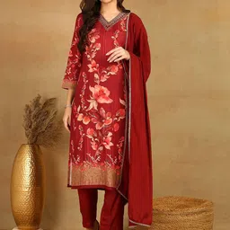 AHIKA Women Floral Printed Regular Kurta & Trousers With Dupatta-picture-14