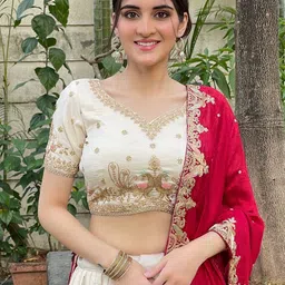 LADY SHOPI Embroidered Ready to Wear Lehenga & Unstitched Blouse With Dupatta image 4