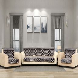Aura Black & White 6 Pieces Floral Printed 5 Seater Sofa Covers-9